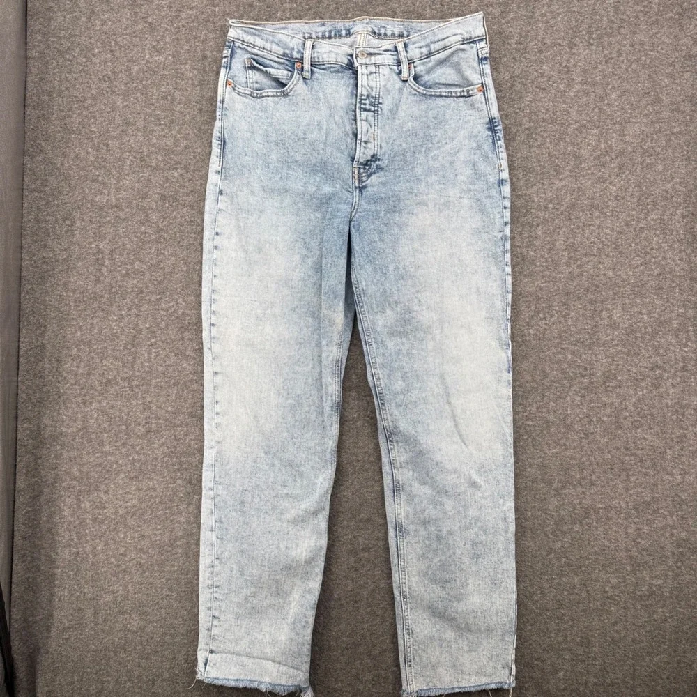 Old Navy Sky-Hi Straight Light Acid Wash High Rise Raw Hem Jeans Womens 14 Tall